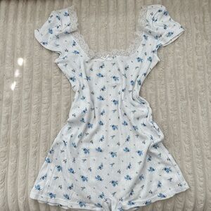 Forever 21 Blue Floral Lace-Trimmed Sleep Romper